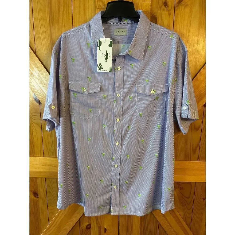 Jachs Mens Purple White Stripe Short Sleeve Pockets Button Up Size XXL (5091) NW